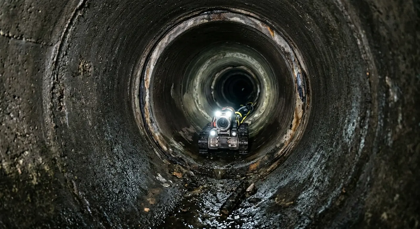 Robotic sewer camera inspecting pipe interior for Sewer Line Cleaning in Bear