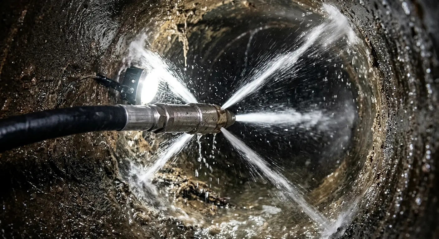 High-pressure hydro jetting nozzle cleaning sewer pipe for Trenchless Sewer Repair in Bear
